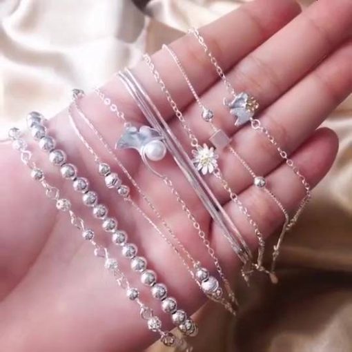 Ahellogirl Vòng tay mạ bạc thiết kế nhiều kiểu dáng thời trang xinh xắn cho nữ