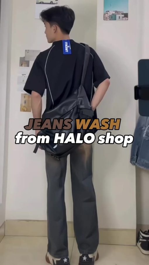 QUẦN JEANS BAGGY WASH NÂU VÀNG RÁCH/TRƠN - QUẦN JEANS WASH (NÂU VÀNG) VINTAGE RÁCH GỐI ỐNG RỘNG PHỦ GÓT  - HALO KAKI