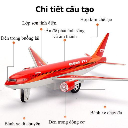 Đồ chơi mô hình máy bay Boeing 777 có âm thanh, ánh sáng bằng hợp kim kèm chân đế trang trí - Ảnh 4