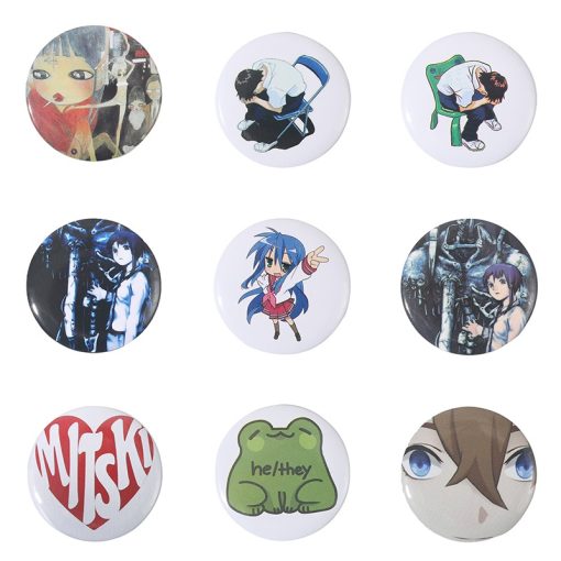 100 Phong Cách Tinplate Nối Tiếp Nút Mềm Chân Trang Sức Anime Totoro Neon Evangelion Thổ Cẩm Sáng Tạo Kim Loại Huy Hiệu Mũ Cổ Quà Tặng Ve Áo Pin Phần - Ảnh 3