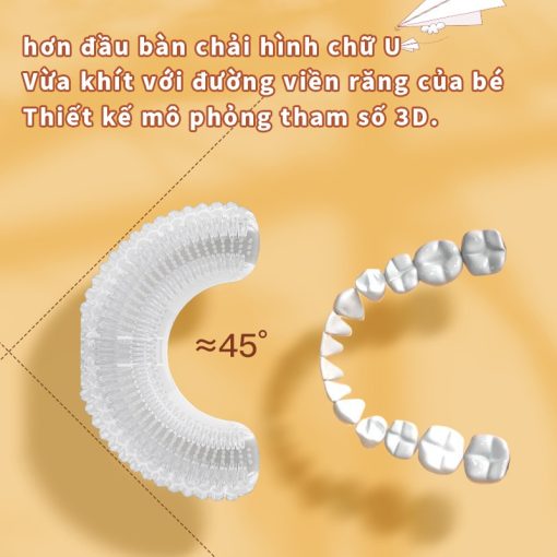 Jollybaby Bàn chải đánh răng điện hình chữ U của trẻ em siêu âm rung động hoàn toàn tự động không thấm nước và có thể sạc lại đầu bàn chải silicone phù hợp cho trẻ sơ sinh 3-12 tuổi - Ảnh 5
