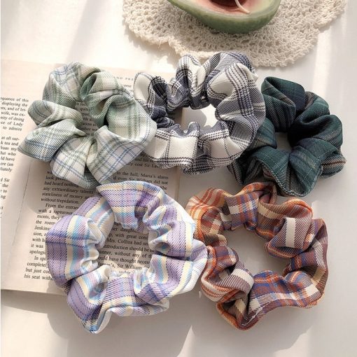 Cột Tóc Vải Scrunchies Họa Tiết Caro Vintage Hàn Quốc, Dây Buộc Tóc Scrunchies Cứng - Ảnh 3