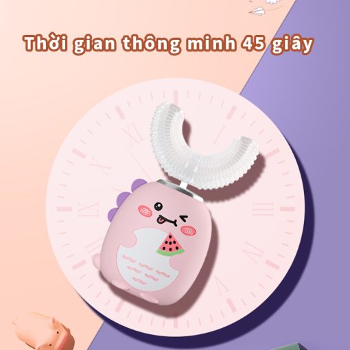 Jollybaby Bàn chải đánh răng điện hình chữ U của trẻ em siêu âm rung động hoàn toàn tự động không thấm nước và có thể sạc lại đầu bàn chải silicone phù hợp cho trẻ sơ sinh 3-12 tuổi - Ảnh 3