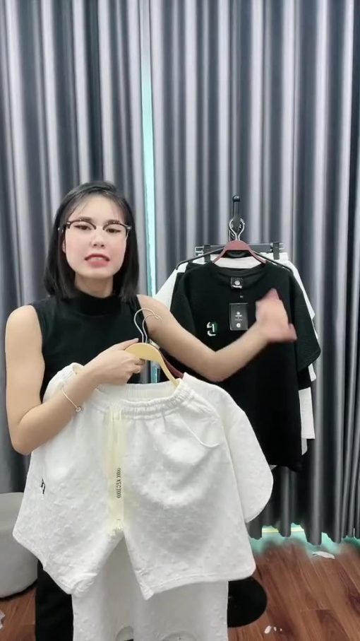 Bộ thể thao nam nữ JULIDO áo tay ngắn quần short dáng rộng thời trang Phối Dây Rút bản to Thời Trang Unisex