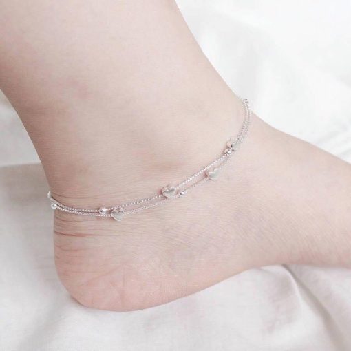 Lắc chân bạc TLEE trái tim sợi kép xinh xắn TLEE JEWELRY LC0101 - Ảnh 3