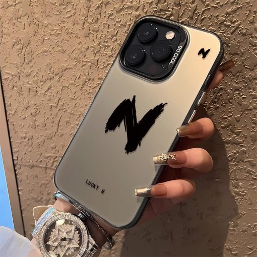 Letter N Vỏ Mềm Chống Sốc Lỗ Lớn Hai Lớp Tương Thích Với iPhone15 14 13 12 11 Pro max xs xr 7 8 SE - Ảnh 3