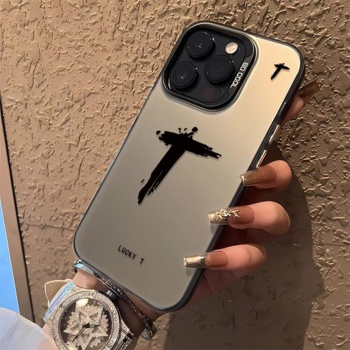 Letter T Vỏ Mềm Chống Sốc Lỗ Lớn Hai Lớp Tương Thích Với iPhone15 14 13 12 11 Pro max xs xr 7 8 SE - Ảnh 3