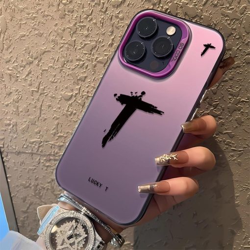 Letter T Vỏ Mềm Chống Sốc Lỗ Lớn Hai Lớp Tương Thích Với iPhone15 14 13 12 11 Pro max xs xr 7 8 SE - Ảnh 4