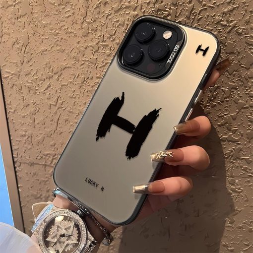 Letter H Vỏ Mềm Chống Sốc Lỗ Lớn Hai Lớp Tương Thích Với iPhone15 14 13 12 11 Pro max xs xr 7 8 SE - Ảnh 3