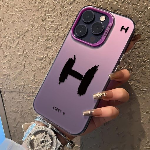 Letter H Vỏ Mềm Chống Sốc Lỗ Lớn Hai Lớp Tương Thích Với iPhone15 14 13 12 11 Pro max xs xr 7 8 SE - Ảnh 4