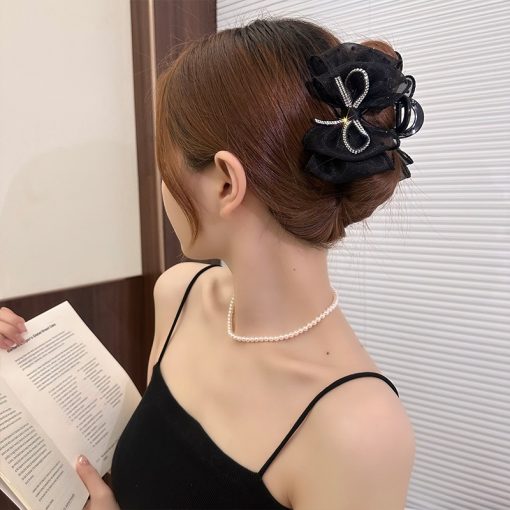Kẹp nơ bong bóng kiểu Pháp dành cho mặt sau đầu nữ, kẹp cá mập để lộ khối lượng tóc, khí chất mũ nón, kẹp tóc nửa dây buộc - Ảnh 5