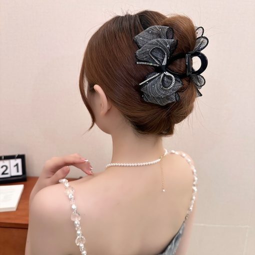 Kẹp nơ bong bóng kiểu Pháp dành cho mặt sau đầu nữ, kẹp cá mập để lộ khối lượng tóc, khí chất mũ nón, kẹp tóc nửa dây buộc - Ảnh 4