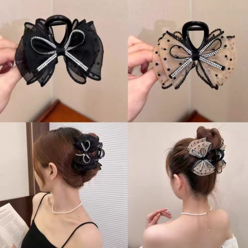Kẹp nơ bong bóng kiểu Pháp dành cho mặt sau đầu nữ, kẹp cá mập để lộ khối lượng tóc, khí chất mũ nón, kẹp tóc nửa dây buộc - Ảnh 3