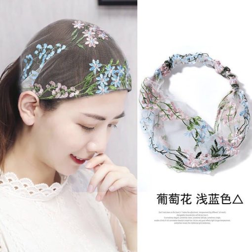 Mỏng thêu khăn xếp tóc nữ bao phủ tóc trắng vành rộng thời trang rộng ren bộ nén tóc dây buộc tóc phụ kiện tóc - Ảnh 6