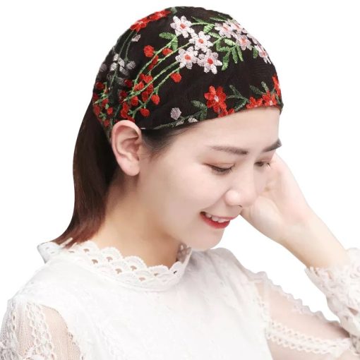 Mỏng thêu khăn xếp tóc nữ bao phủ tóc trắng vành rộng thời trang rộng ren bộ nén tóc dây buộc tóc phụ kiện tóc - Ảnh 5