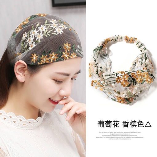 Mỏng thêu khăn xếp tóc nữ bao phủ tóc trắng vành rộng thời trang rộng ren bộ nén tóc dây buộc tóc phụ kiện tóc - Ảnh 4
