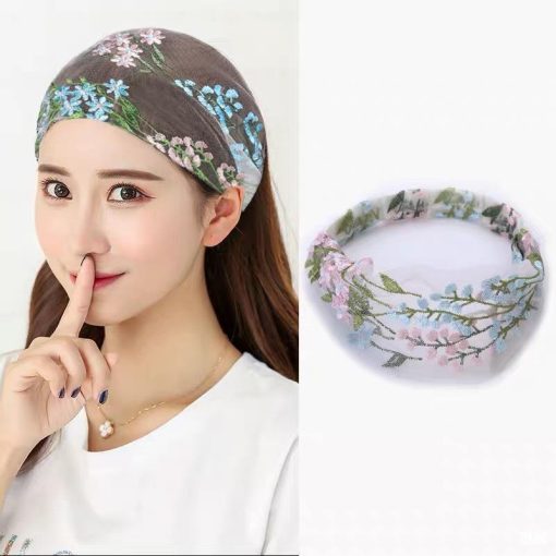 Mỏng thêu khăn xếp tóc nữ bao phủ tóc trắng vành rộng thời trang rộng ren bộ nén tóc dây buộc tóc phụ kiện tóc - Ảnh 3