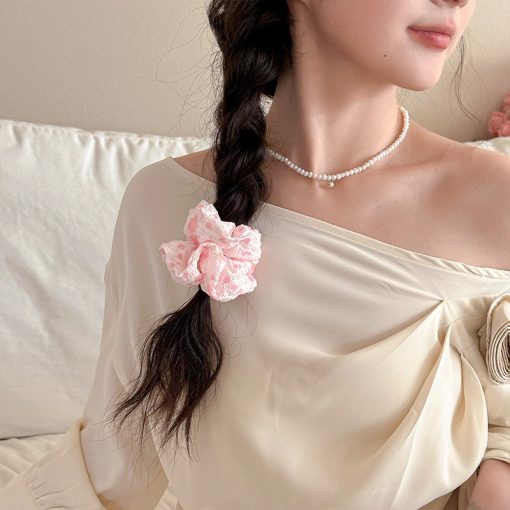 💕Dy💕Ngọt Ngào Hoa Scrunch Buộc Tóc Bóng Dây Buộc Tóc Dây Cao Su Tóc Đàn Hồi Cao Phụ Kiện Tóc - Ảnh 3
