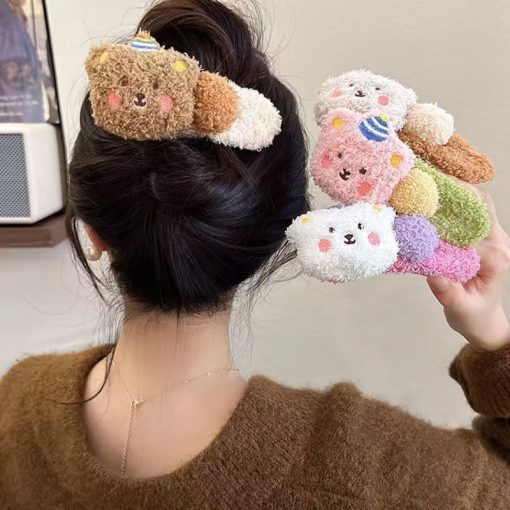 4 Cái/Bộ Mùa Đông 2024 Mới Dễ Thương Sang Trọng Gấu Kẹp Tóc Đầu Sau Mỏ Vịt Lớn Kẹp Phụ Kiện Tóc Thời Trang - Ảnh 2