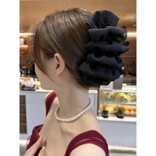 Mới bong bóng lưới hai mặt nơ kẹp tóc nữ lưng đầu cá mập lớn kẹp tất cả các phụ kiện tóc phù hợp - Ảnh 5