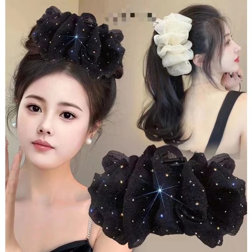 Mới bong bóng lưới hai mặt nơ kẹp tóc nữ lưng đầu cá mập lớn kẹp tất cả các phụ kiện tóc phù hợp - Ảnh 3