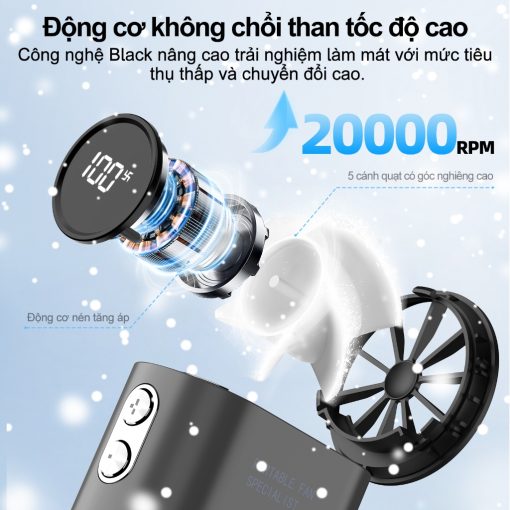 【Tặng quà】Quạt để bàn tốc độ cao GOOJODOQ GFS007 10x Màn hình LED Công suất gió cải tiến và dây đeo di động Pin 4000mAh bền bỉ - Ảnh 3
