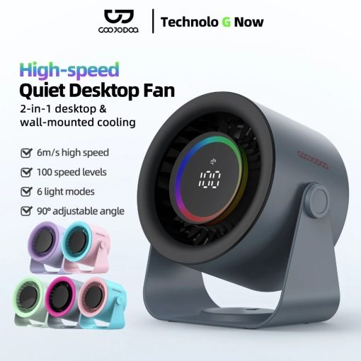 GOOJODOQ 2025 Quạt tốc độ cao để bàn 2 trong 1 mới Quạt gió 100 tốc độ Màn hình kỹ thuật số LED quạt turbo có thể điều chỉnh Đèn chiếu sáng RGB - Ảnh 2