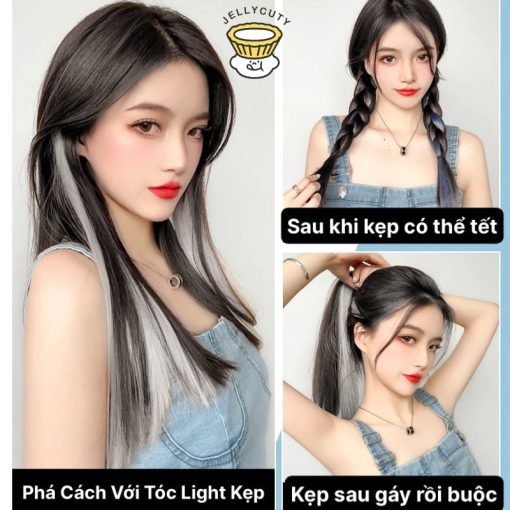 🍥jellycuty🍥Tóc giả kẹp dài thẳng xoăn light 55cm lọn nhiều màu phong cách Hàn Quốc - Ảnh 5