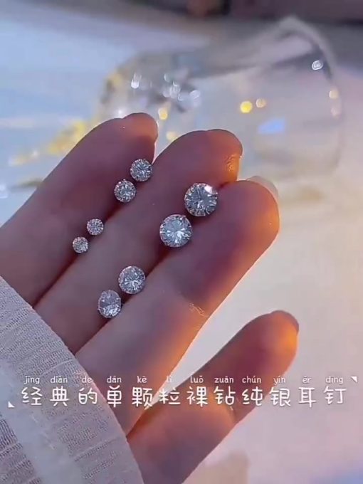 S925 Bạc Kim Zircon Mini Tươi Và Đơn Giản Sinh Viên Nước Trắng Kim Cương Bông Tai Kim Cương Khỏa Thân Cho Nam Nữ Phụ Kiện Thời Trang Bông Tai