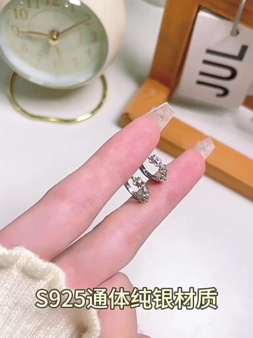 S925 Mạ Bạc Camellia Khóa Tai Bông Tai Xương Tai Bông Tai Khuyên Tai Rọc Nước Trang Sức Phụ Kiện - Ảnh 2