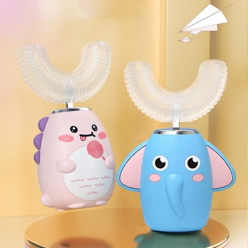 Jollybaby Bàn chải đánh răng điện hình chữ U của trẻ em siêu âm rung động hoàn toàn tự động không thấm nước và có thể sạc lại đầu bàn chải silicone phù hợp cho trẻ sơ sinh 3-12 tuổi - Ảnh 2