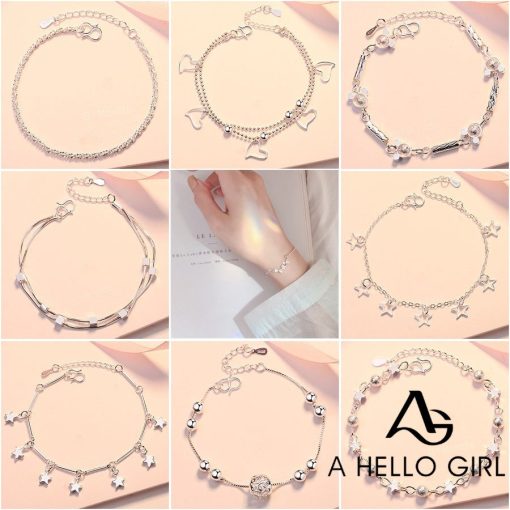 Ahellogirl Vòng tay mạ bạc thiết kế nhiều kiểu dáng thời trang xinh xắn cho nữ - Ảnh 2