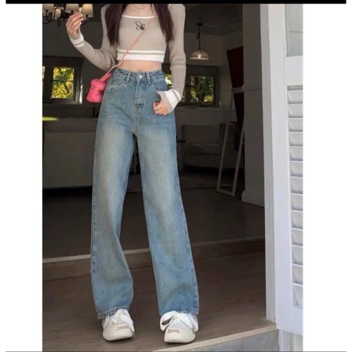 Quần jean Suông Ống Rộng màu Xanh Nhạt Mài Thời Trang dành cho BigSize hot hit 4542 0024 quần bò nữ ống rộng dáng xuông - Ảnh 3