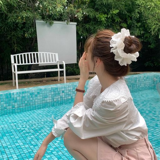 Dây Buộc Tóc Cotton Nguyên Chất Phối Ren Handmade Đa Năng Phong Cách Lolita Thời Trang Cho Nữ - Ảnh 5
