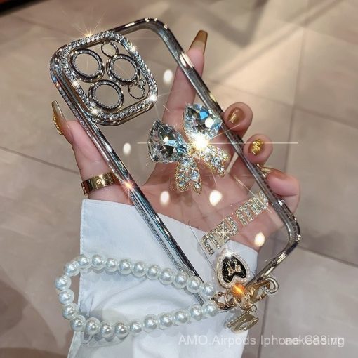 Ốp điện thoại hình nơ kim cương mạ điện cho iPhone 11 12 13 14 15 16 Pro Max 15 16 Plus Vỏ bảo vệ điện thoại TPU mềm bảo vệ ống kính chống rơi - Ảnh 4