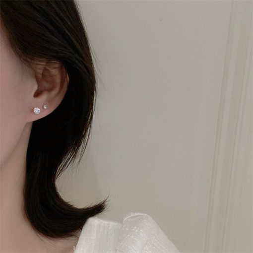 S925 Bạc Kim Zircon Mini Tươi Và Đơn Giản Sinh Viên Nước Trắng Kim Cương Bông Tai Kim Cương Khỏa Thân Cho Nam Nữ Phụ Kiện Thời Trang Bông Tai - Ảnh 5