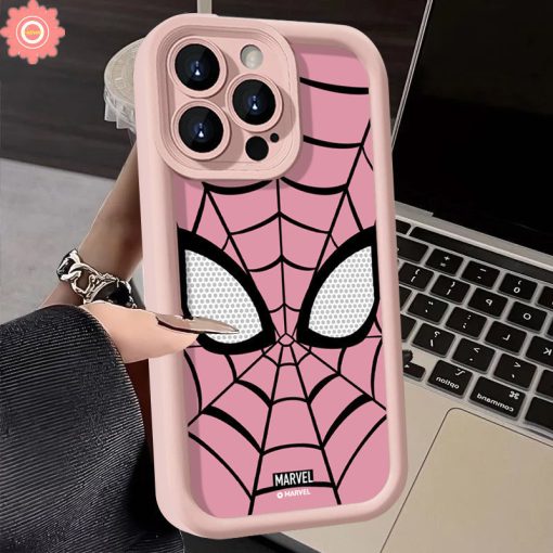 Ốp lưng Marvel Cool Pink Spider-Man thương hiệu hợp thời trang Tương thích cho IPhone 11 15 13 14 12 Pro Max 15 7 6 8 6S Plus XR XS X Max SE 2020 Phim hoạt hình Anime Angel Eyes Soft Couples Case - Ảnh 2