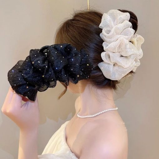 Ahellogirl Cloud Seersucker Kẹp Nữ Tính Công Chúa Tóc Cá Mập Kẹp Tóc Lớn Kẹp Tóc Mũ Ở Mặt Sau Đầu - Ảnh 2