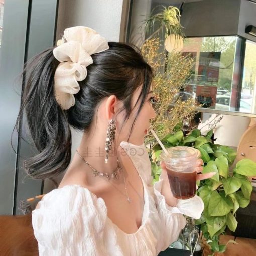 Ahellogirl Cloud Seersucker Kẹp Nữ Tính Công Chúa Tóc Cá Mập Kẹp Tóc Lớn Kẹp Tóc Mũ Ở Mặt Sau Đầu - Ảnh 3