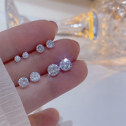 S925 Bạc Kim Zircon Mini Tươi Và Đơn Giản Sinh Viên Nước Trắng Kim Cương Bông Tai Kim Cương Khỏa Thân Cho Nam Nữ Phụ Kiện Thời Trang Bông Tai - Ảnh 2