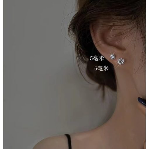 S925 Bạc Kim Zircon Mini Tươi Và Đơn Giản Sinh Viên Nước Trắng Kim Cương Bông Tai Kim Cương Khỏa Thân Cho Nam Nữ Phụ Kiện Thời Trang Bông Tai - Ảnh 4