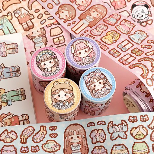 Tirado Dress-up Dán Sổ Tay Băng Cô Gái Công Chúa Mặc Trang Điểm Dán Cắt Không Cắt Chết Sổ Tay Dán Băng - Ảnh 4