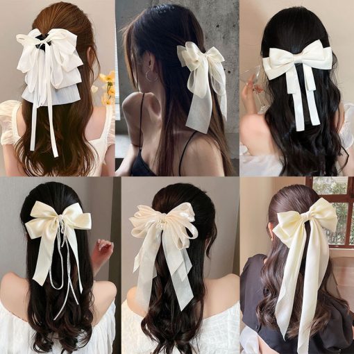 Kẹp tóc nơ lưới cỡ lớn màu trắng phong cách Hàn Quốc phụ kiện tóc cho nữ - Ảnh 2