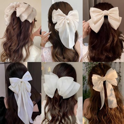 Kẹp tóc nơ lưới cỡ lớn màu trắng phong cách Hàn Quốc phụ kiện tóc cho nữ - Ảnh 3