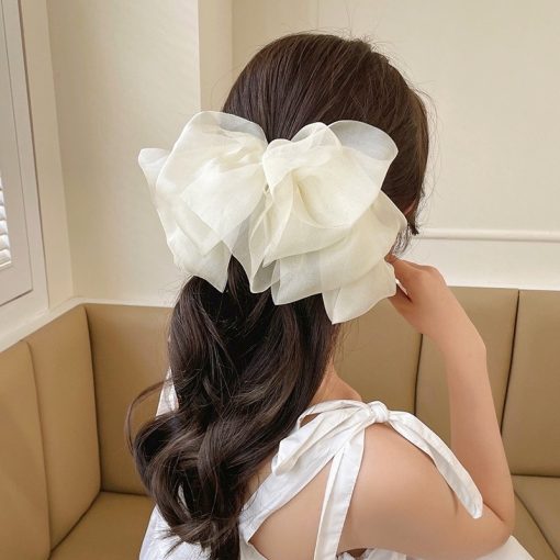 Kẹp tóc nơ lưới cỡ lớn màu trắng phong cách Hàn Quốc phụ kiện tóc cho nữ - Ảnh 6