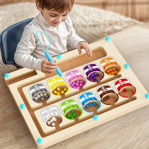 Hoạt động đếm từ tính bằng gỗ cho trẻ em, Phân loại màu sắc, Bút từ tính, Chuyển bóng, Trò chơi, Đồ chơi giáo dục sớm - Ảnh 5