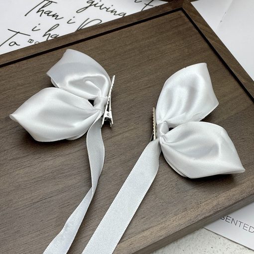 2 Miếng Kẹp Tóc Nơ Thủ Công Màu Trắng - Ảnh 4