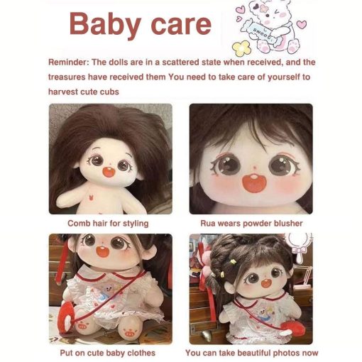 JKKLLJ Búp bê vải 20cm, có thể thay quần áo Búp bê Cotton mắt to, Quần áo trẻ em mặc dễ thương với bộ xương Bộ sưu tập búp bê trẻ em khỏa thân - Ảnh 4