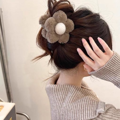 Thời Trang Hàn Quốc Mùa Đông Lông Tơ 3D Hoa Mềm Kẹp Tóc Kẹp Tóc Phụ Kiện Tóc - Ảnh 5