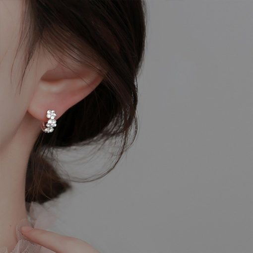 S925 Mạ Bạc Camellia Khóa Tai Bông Tai Xương Tai Bông Tai Khuyên Tai Rọc Nước Trang Sức Phụ Kiện - Ảnh 6